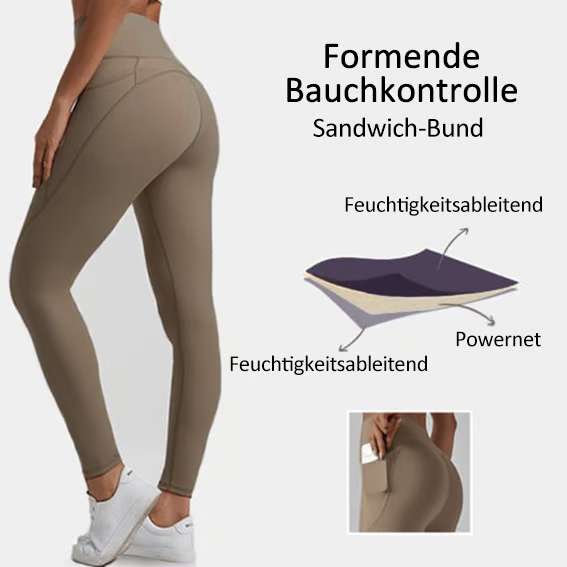 NESLEMY™️ Høyt Liv Bukse med Løft til Rumpe og Magestramming, Side-lommer, Formende Treningsleggings🔥