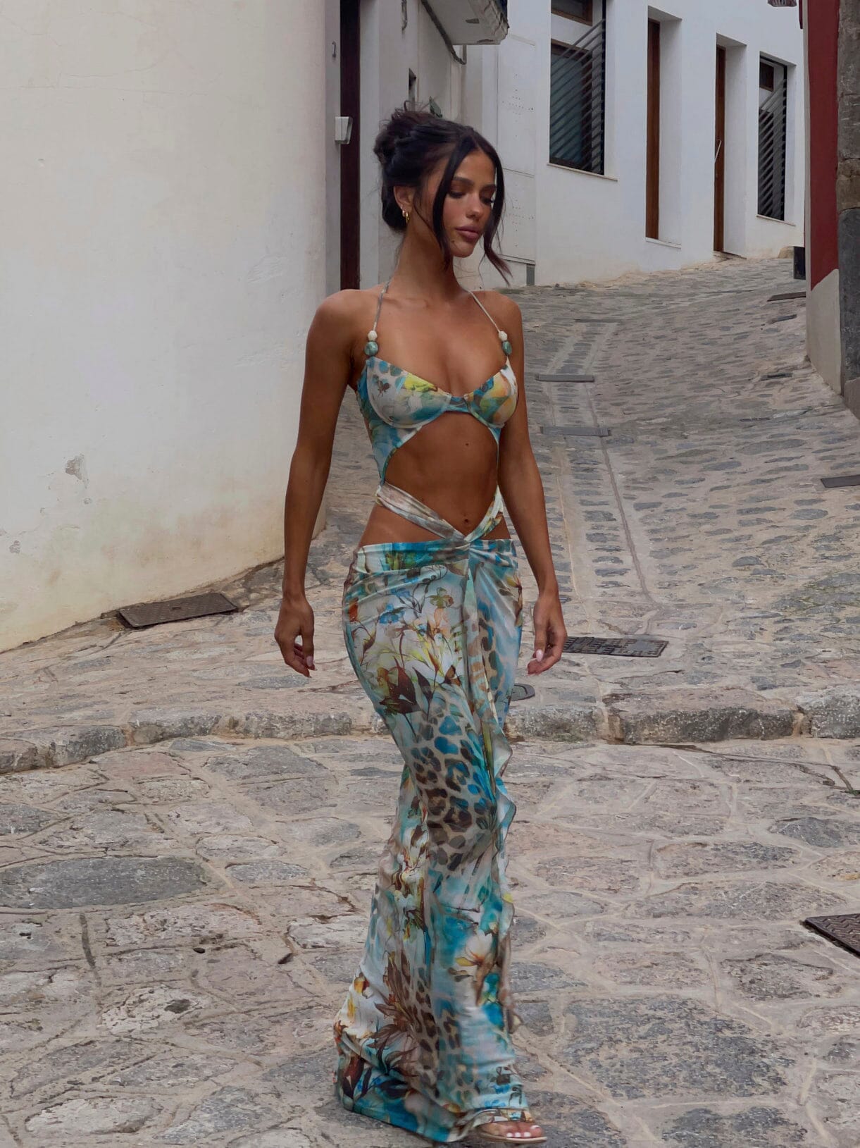 Sexy Leopard Kvinner Halter Lace Up Melani Maxikjole, Mode Åpen Rygg, Utskåret, Ermeløs Bodycon Kjole 2025, Nytt Kvinnelig Strand Party Kjole