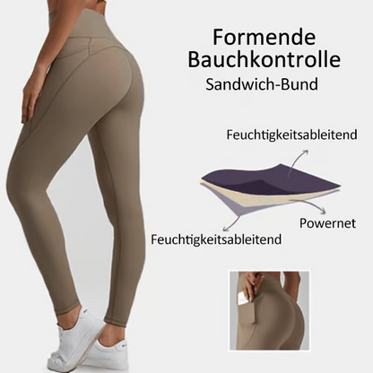 NESLEMY™️ Høyt Liv Bukse med Løft til Rumpe og Magestramming, Side-lommer, Formende Treningsleggings🔥