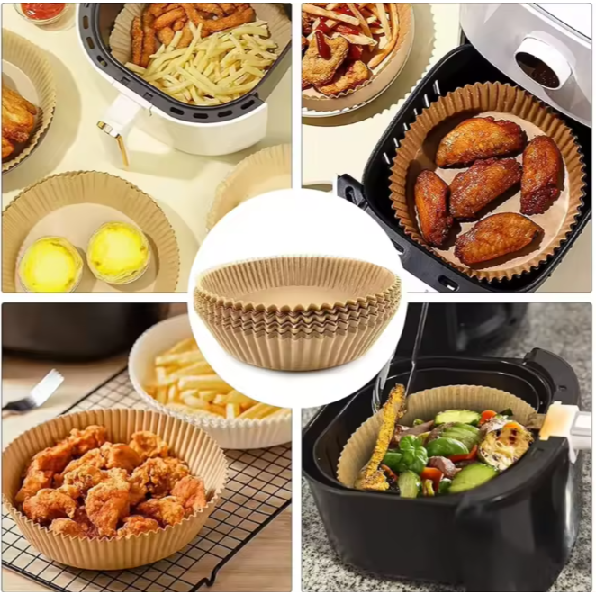 Air Fryer Papir 50-pakning - 20 cm Engangspapir for Airfryer Brun