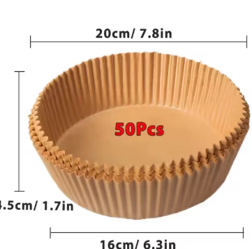 Air Fryer Papir 50-pakning - 20 cm Engangspapir for Airfryer Brun