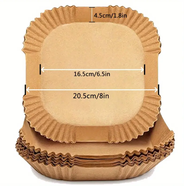 Bakepapir til Airfryer 20,5x20 cm (50 stk) PFAS-fritt engangs bakepapir